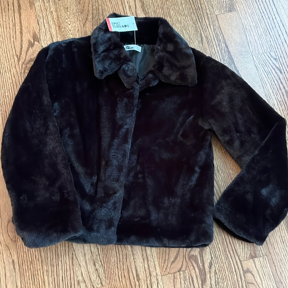 NWT Epic Threads Girls Faux Black Fur Jacket size Medium
